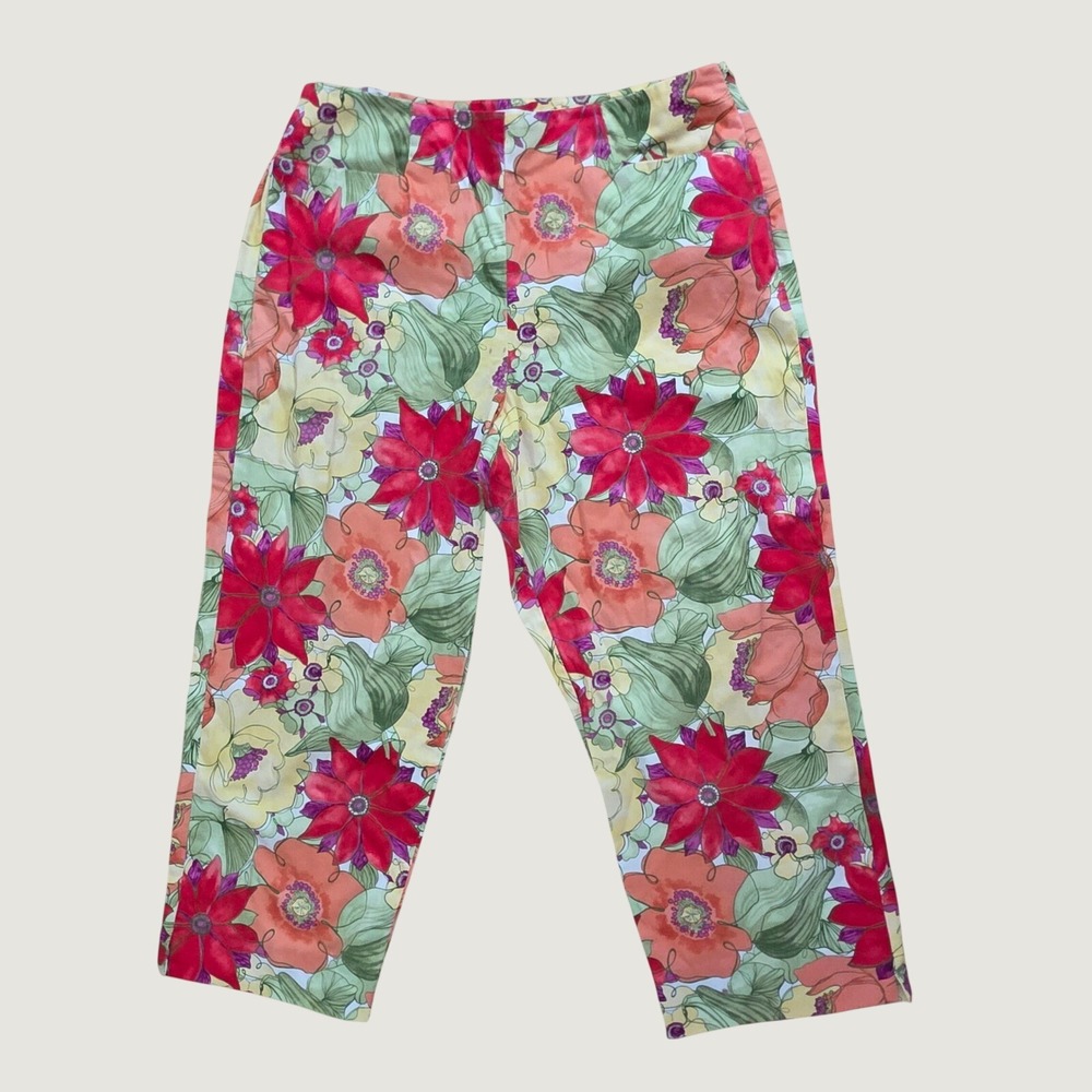 Talbots Petites Crop Pants Floral Green Yellow Red Orange Retro 10 Petites